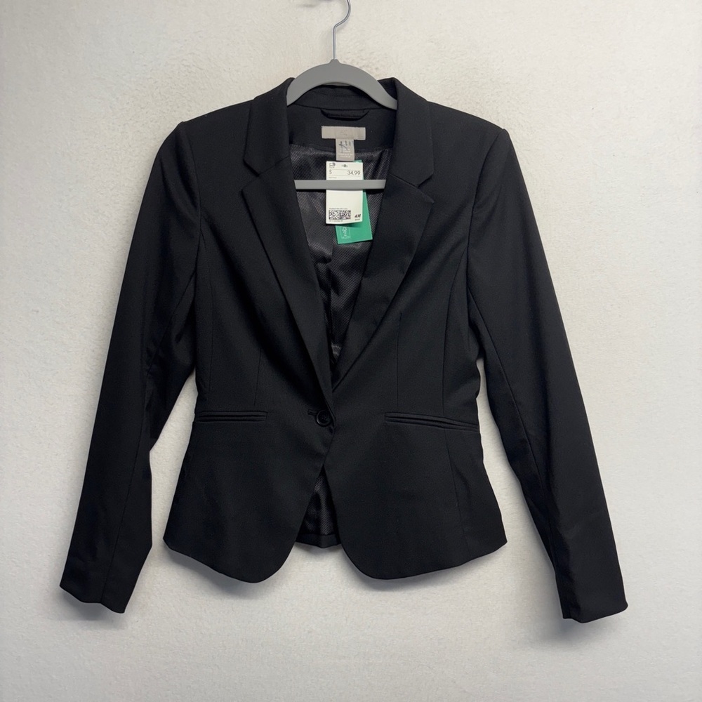 NWT H&M Black Single Button Blazer‎ Jacket 4 Career Workwear